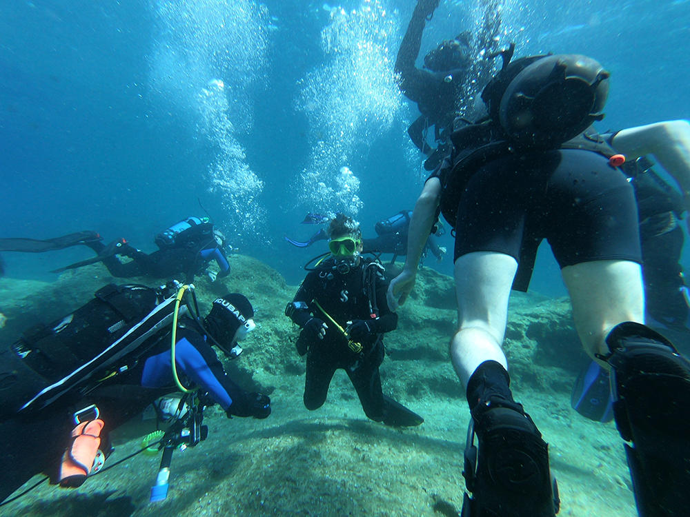 Group discussion using SCUBA sign language.